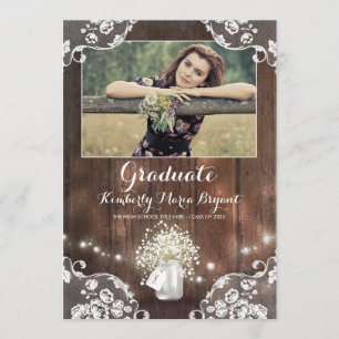 Rustic Floral Mason Jar Photo Graduparty Kaart