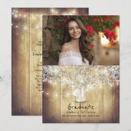 Rustic Floral Mason Jar Photo Graduparty Kaart