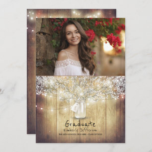 Rustic Floral Mason Jar Photo Graduparty Kaart