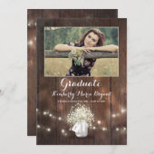 Rustic Floral Mason Jar Photo Graduparty Kaart (Voorkant / Achterkant)