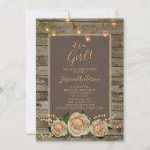 Rustic Floral Mason Jar String Light Baby shower Kaart (Voorkant)