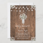 Rustic Floral Mason Jar String Light Baby shower Kaart (Voorkant)
