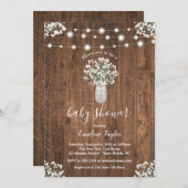Rustic Floral Mason Jar String Light Baby shower Kaart (Voorkant / Achterkant)
