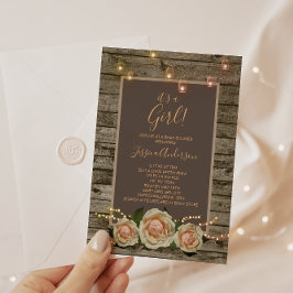 Rustic Floral Mason Jar String Light Baby shower Kaart