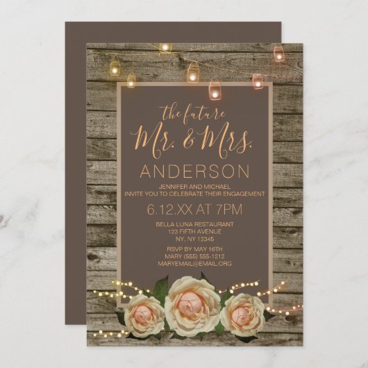 Rustic Floral Mason Jar String Light Verloving Kaart (Voorkant / Achterkant)