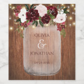 Rustic Floral Mason Jar String Lights Wedding Wijn Etiket (Enkel label)