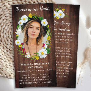 Rustic Floral Memorial Foto Funeral Prayer Kaart