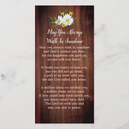 Rustic Floral Memorial Funeral Kaart Afbeelding (Achterkant)