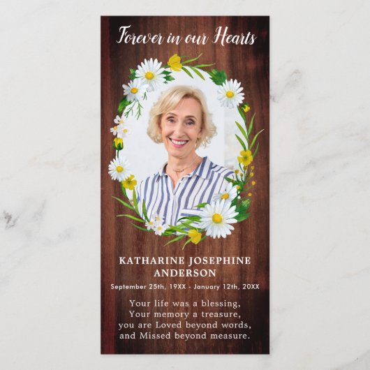 Rustic Floral Memorial Kaart Bladwijzer Foto (Voorkant)