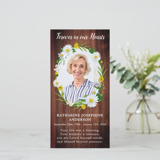 Rustic Floral Memorial Kaart Bladwijzer Foto (Staand voorkant)