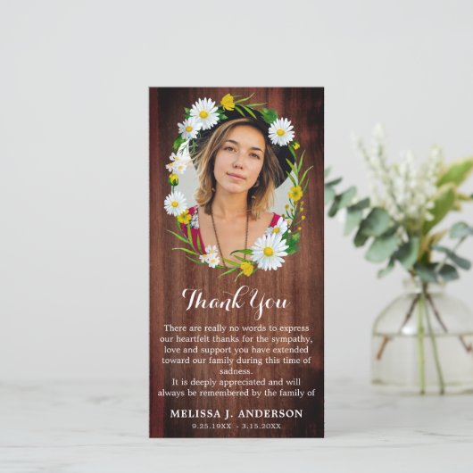 Rustic Floral Memorial Sympathy Afbeelding Funeral Bedankkaart (Staand voorkant)
