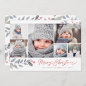 Rustic Floral Merry Kerstmis Multi-Photo Collage Feestdagenkaart (Voorkant / Achterkant)