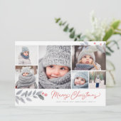 Rustic Floral Merry Kerstmis Multi-Photo Collage Feestdagenkaart (Staand voorkant)