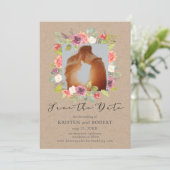 Rustic Floral met foto bewaart de Kaart Datum (Staand voorkant)
