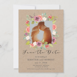 Rustic Floral met foto bewaart de Kaart Datum