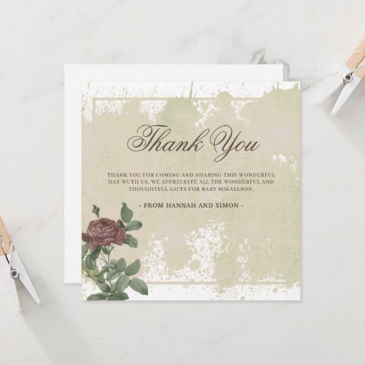 Rustic Floral Minimalist Burgundy - Hartelijk dank (Voorkant / Achterkant in situ)