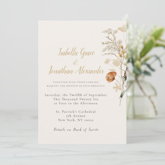 Rustic Floral Minimalist Wedding Invitation Kaart (Staand voorkant)