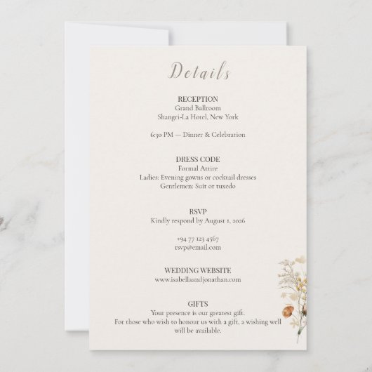 Rustic Floral Minimalist Wedding Invitation Kaart (Achterkant)