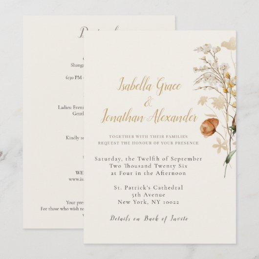 Rustic Floral Minimalist Wedding Invitation Kaart (Voorkant / Achterkant)