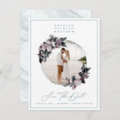 Rustic Floral Mint Framed Foto & Calligrafie Save The Date (Voorkant / Achterkant)