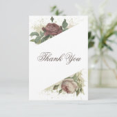 Rustic Floral Modern Burgundy Marsala Gold Wedding Bedankkaart (Staand voorkant)