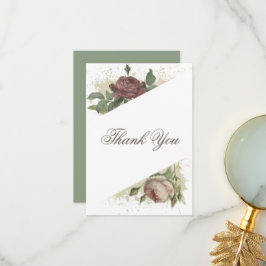 Rustic Floral Modern Burgundy Marsala Gold Wedding Bedankkaart