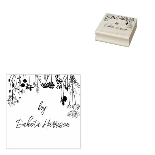 Rustic Floral Modern Script Custom Name Signature Rubberstempel (Gestempeld)