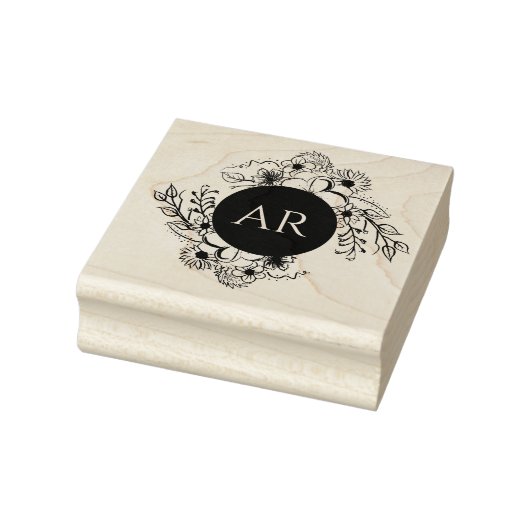 Rustic Floral Monogram Wedding Rubberstempel (Stempel)