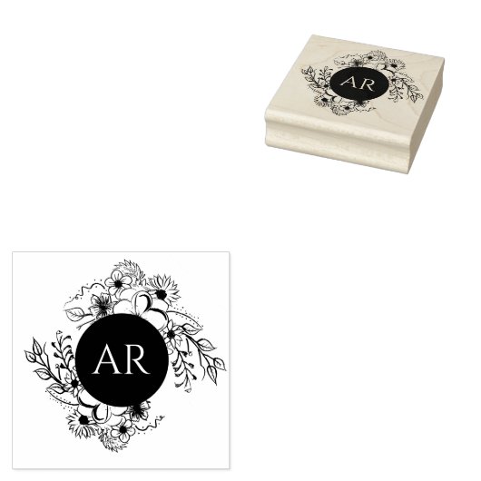 Rustic Floral Monogram Wedding Rubberstempel (Gestempeld)