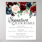 Rustic Floral | Navy Blush Burgundy Pas getrouwd D Poster (Voorkant)