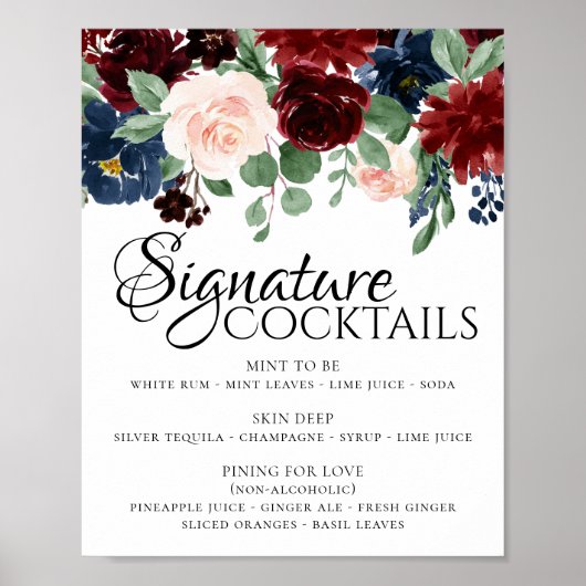 Rustic Floral | Navy Blush Burgundy Pas getrouwd D Poster (Voorkant)