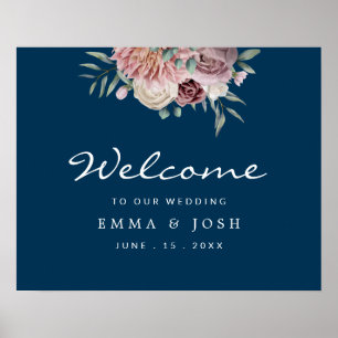 Rustic, Floral, Navy, Wedding Welcome Sign Poster