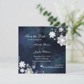 Rustic Floral Navy Winter Wedding Save the Date (Staand voorkant)