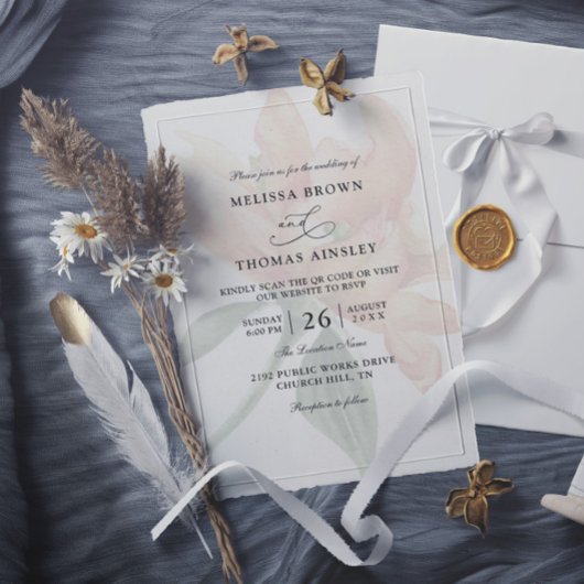 Rustic Floral Neutral Budget QR Code Wedding Kaart