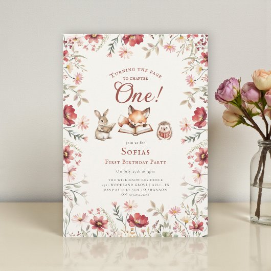Rustic Floral next chapter first birthday Kaart