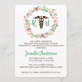 Rustic Floral Nursing School Afstuderen Uitnodigen Kaart