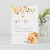 Rustic Floral Oranje herfst Pumpkin Weddenschap Bedankkaart (Staand voorkant)