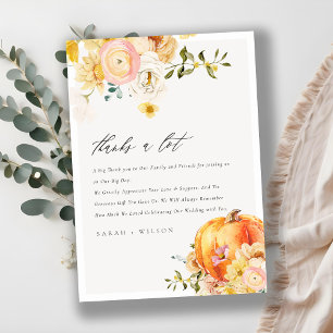 Rustic Floral Oranje herfst Pumpkin Weddenschap Bedankkaart