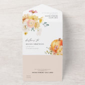 Rustic Floral Oranje herfst Pumpkin Wedding All In One Uitnodiging (Buitenkant)