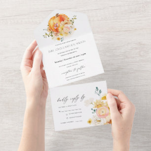 Rustic Floral Oranje herfst Pumpkin Wedding All In One Uitnodiging