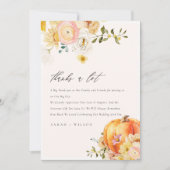 Rustic Floral Oranje herfst Pumpkin Wedding Bedankkaart (Voorkant)