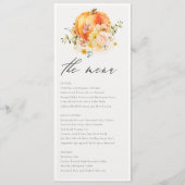Rustic Floral Oranje herfst Pumpkin Wedding Menu (Voorkant)