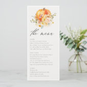 Rustic Floral Oranje herfst Pumpkin Wedding Menu (Staand voorkant)