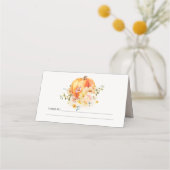 Rustic Floral Oranje herfst Pumpkin Wedding Plaatskaartje (Achterkant)