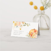 Rustic Floral Oranje herfst Pumpkin Wedding Plaatskaartje (Voorkant)