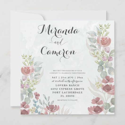 Rustic Floral Oranje Waterverf huwelijksuitnodigin (Voorkant)