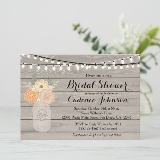 Rustic Floral Oranje Yellow Vrijgezellenfeest Invi Kaart (Staand voorkant)