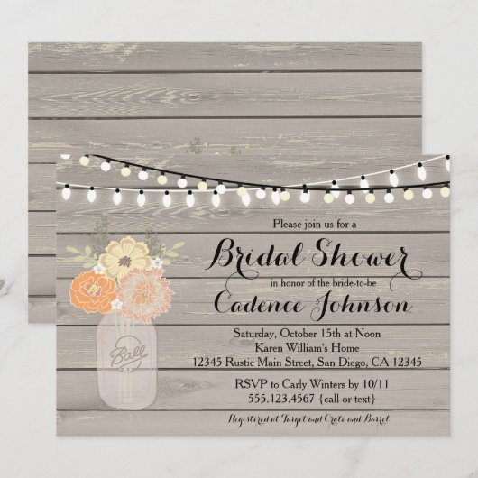 Rustic Floral Oranje Yellow Vrijgezellenfeest Invi Kaart (Voorkant / Achterkant)