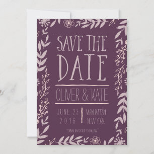 Rustic Floral Paars Save the Date