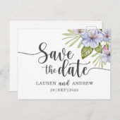 Rustic Floral Paars Save the Date Briefkaart (Voorkant / Achterkant)